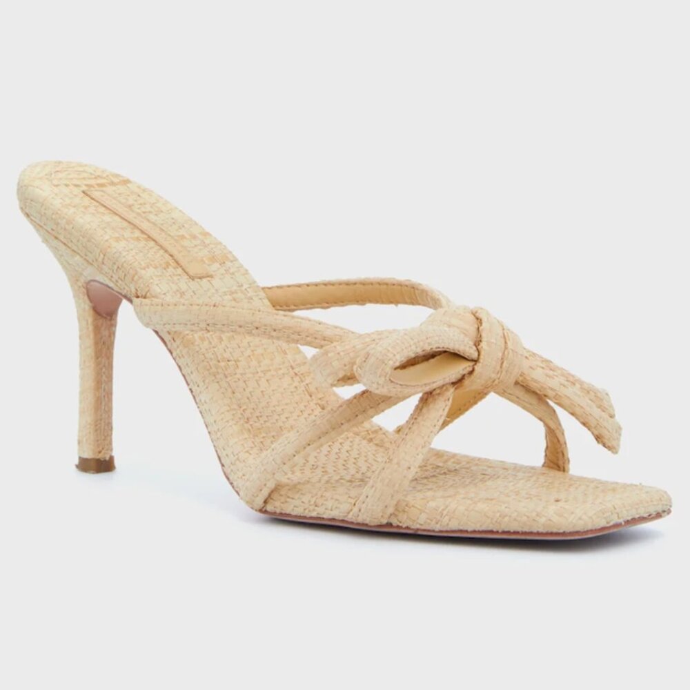 Loeffler Randall Natural Straw Margi Bow Heeled Sandal